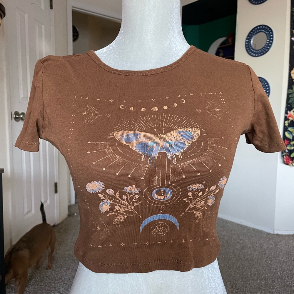 Brown Butterfly Crop Top
